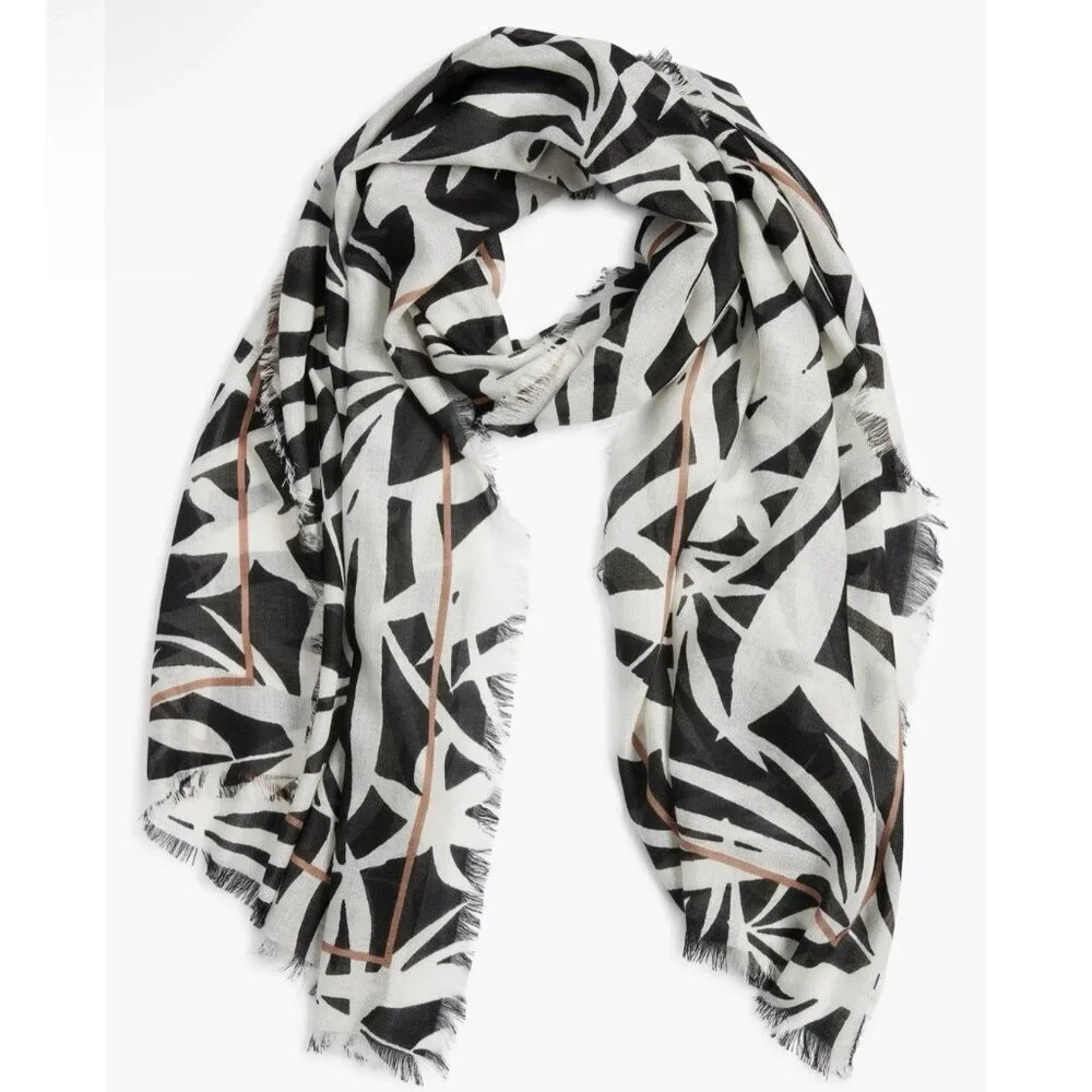 Nordstrom Tissue Weight Wool & Cashmere Scarf 29 x 73” Floral Black White $99